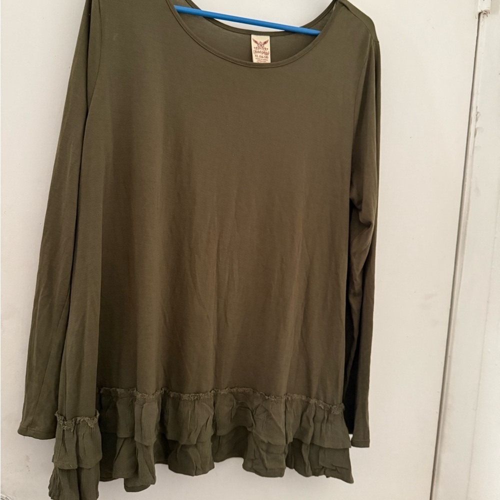 Faded Glory Olive Long Sleeve Ruffle Top